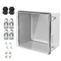 LeMotech Electrical Box, IP67 Waterproof Hinged Clear Cover Stainless Steel Latch Junction Box, ABS Plastic Electrical Enclosure with Mounting Plate,Wall Brackets, Cable Glands,11.8"x11.8"x7.1", Grey
