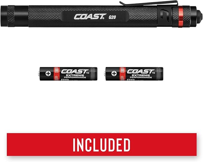 Coast G20 Inspection Beam LED Penlight with Adjustable Pocket Clip and Consistent Edge-to-Edge Brightness, Black, 54 lumens, 1 Count, (Pack of 2)