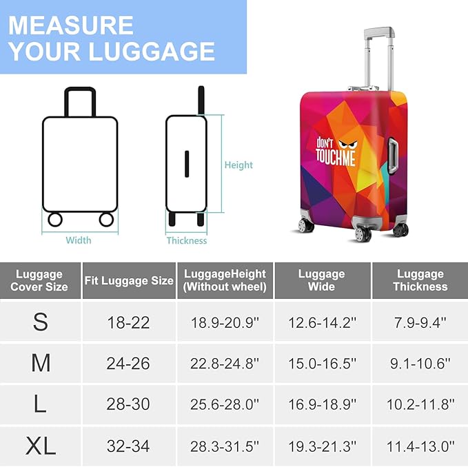 Don't Touch Me Funny Travel Luggage Cover-Neon Geometric Stretchable Airplane Suitcase Protector Sleeve,Universal Washable Fit for 32-34 Inch Checked Baggage,Water Resistant Durable Luggage Protector