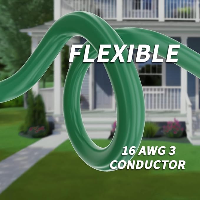 PlugSaf 1 to 4 Splitter Outdoor Extension Cord with Multiple Outlets; 46FT Total(22+6+6+6+6) 28FT End to End; 16/3 SJTW Green Extension Cord Outdoor Waterproof for Halloween Christmas; 16AWG 1625W ETL