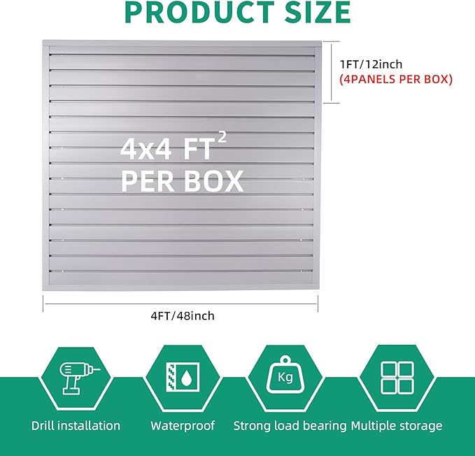 FRAYSCENT Slat Wall Paneling Garage Slat Wall Storage Systems Slatwall Panels Power Tool Organizer Wall Mount, PVC Garage Storage & Organization Products Slate Board (Grey, 4ft x 4ft)