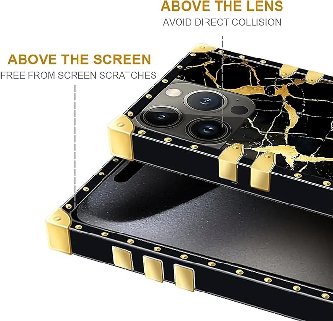 Compatible with iPhone 16 Pro Case, Black Gold Marble Nature Luxury Golden Decoration for Girl Women Soft TPU Shockproof Protective Hard PC Back