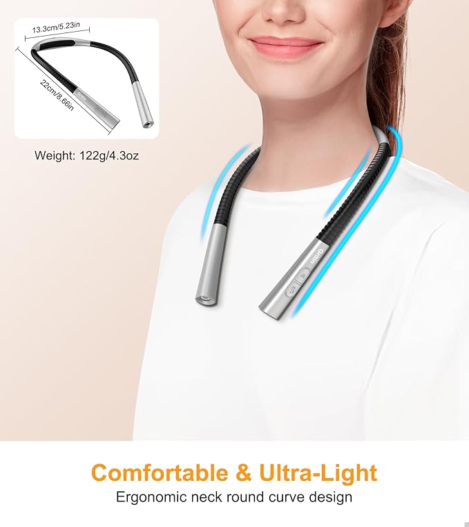 Gritin Book Light, Eye Caring 4-Color & 5-Brightness Neck Light Reading Light- Stepless Dimming,30-min Timer,80+ Hrs Runtime,Bendable Round Neck Design, Lightweight for Reading, Knitting, Repairing