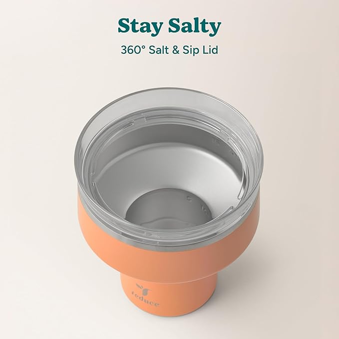 REDUCE Saltini 16 oz Cocktail Tumbler - Insulated Margarita Tumbler with Lid - Keeps Drinks Cold for 10 Hours - 360 Sippable Martini Glass Alternative - Shatterproof, Perfect for Parties - Papaya