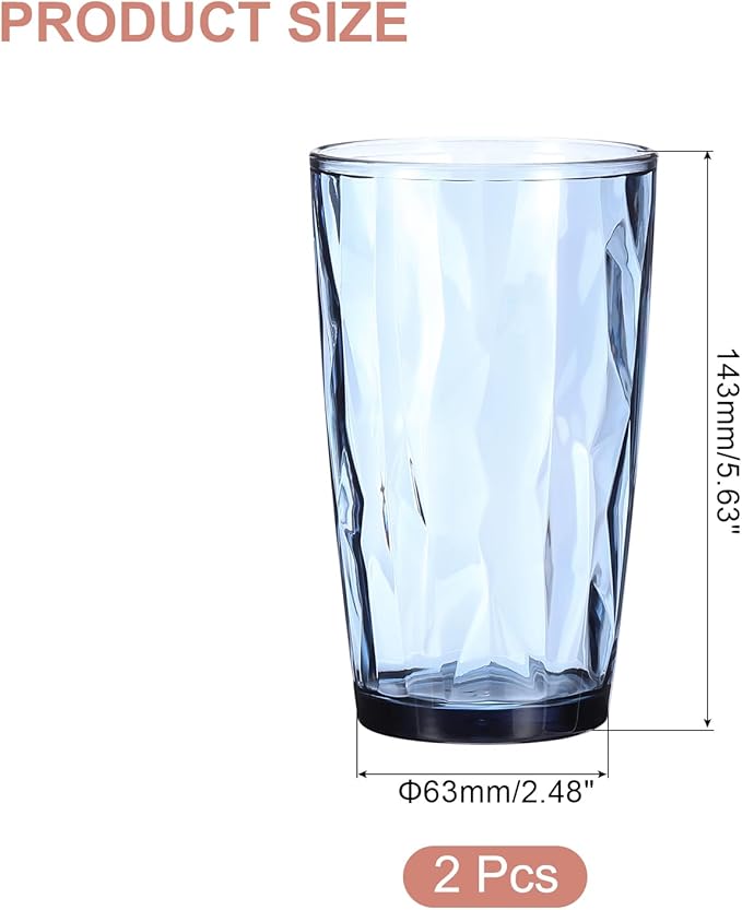 uxcell 17oz Acrylic Drinking Glasses, 2Pcs Plastic Reusable Tumblers Drinkware Unbreakable Water Glasses Cups Stackable & Dishwasher Safe for Home Outdoors Restaurant, Grey Blue