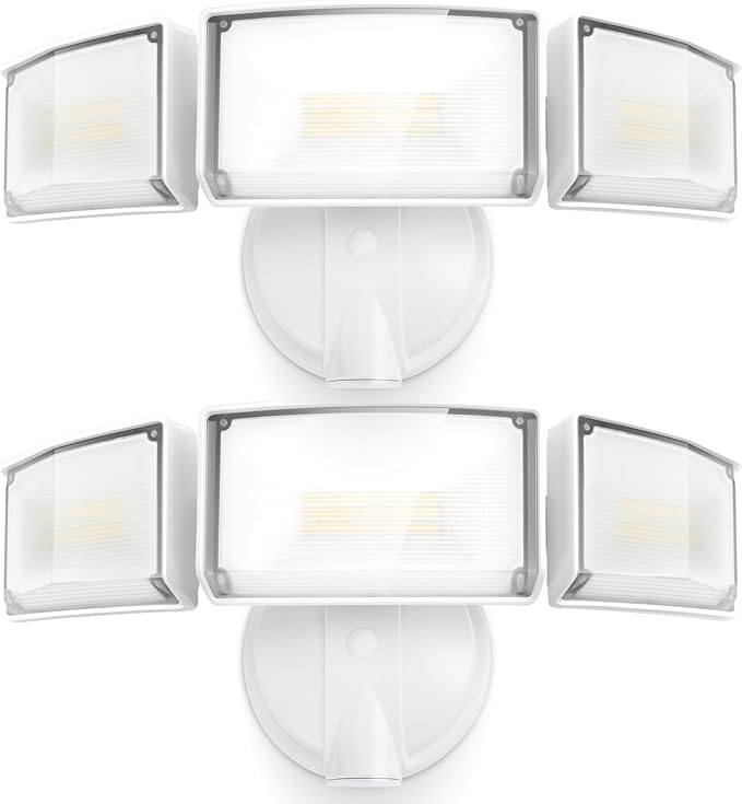 LUTEC 75W 8000 Lumen Floods Light Outdoor, Switch Controlled LED Security Lights with 3 Adjustable Heads, 5000K Daylight, IP65 Waterproof Exterior Flood Light for Garage, Yard, Patio (White) - 2 Pack