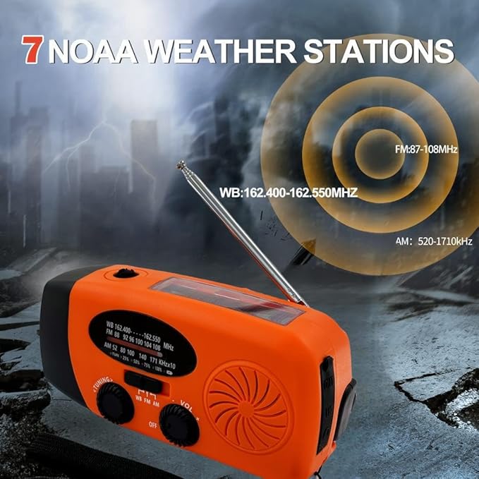 7400mWh Weather Emergency Radio, Portable Solar AM/FM/NOAA Hand Crank Radio, Cell Phone Charger with SOS, 1W LED Flashlight, Headphone Jack, Power for Emergency Preparedness (2000mAh Orange)