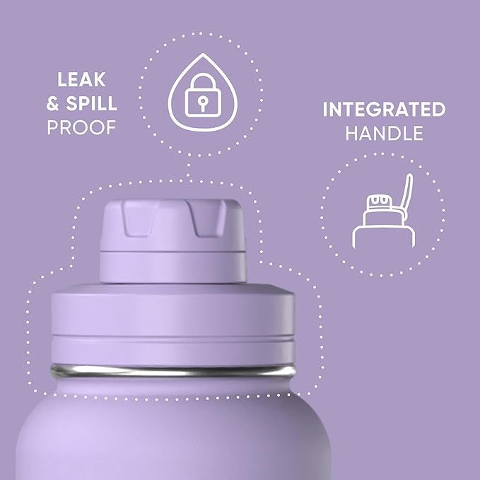 Hydrapeak 32oz Sport Insulated Water Bottle with Straw & Chug Lid, Leak & Spill Proof, Keeps Drinks Cold for 24 Hours, Hot for 12 Hours, Premium Stainless Steel Water Bottles (32oz, Digital Lavender)