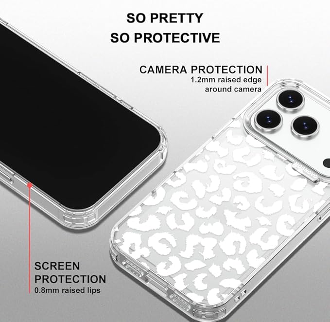 MOSNOVO for iPhone 17 Pro Case | Military Grade 6.6ft Drop Tested | Camera Control | Clear with White Leopard Print Design