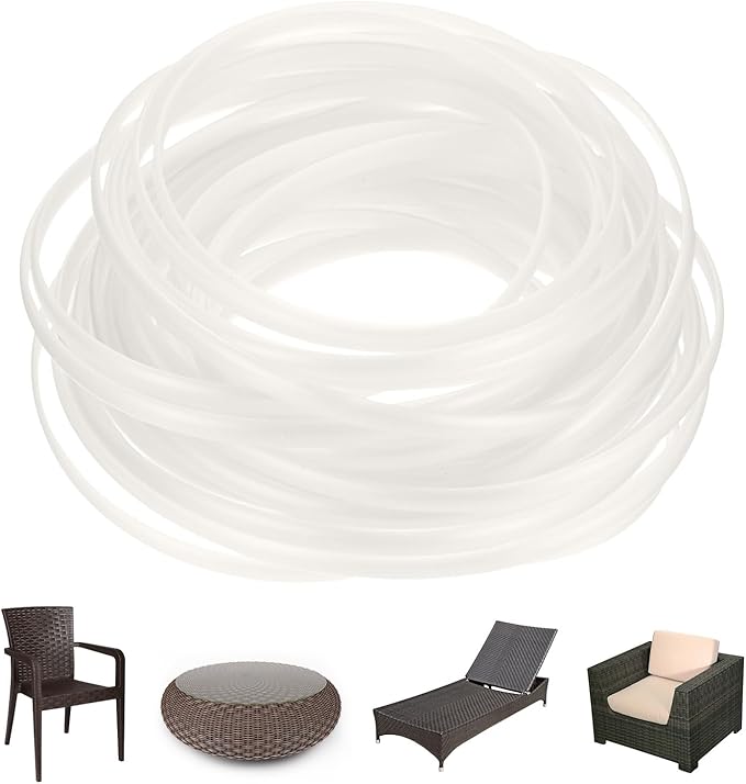 M METERXITY 1-Pack Wicker Repair Kit, 5mm x 33ft/10m Plastic Flat Rattan Replacement Supplies for Patio Furniture Repair/Basket Making/Chair Weaving, Synthetic Woven Rattan [White]