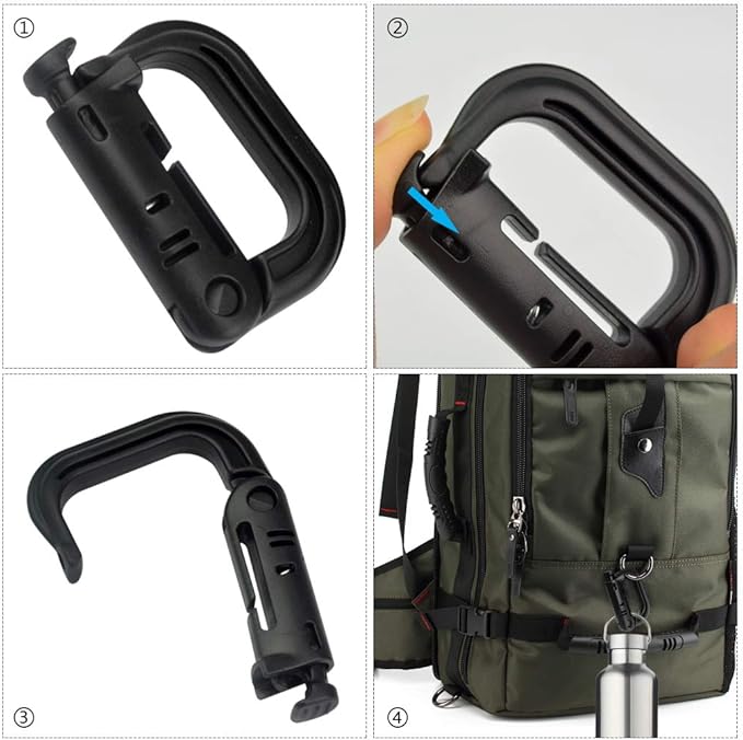 Topbuti 18 pcs Multipurpose Grimlock D-Ring Locking Molle Clips Hanging Hook for Webbing Strap Molle Bag Tactical Backpack