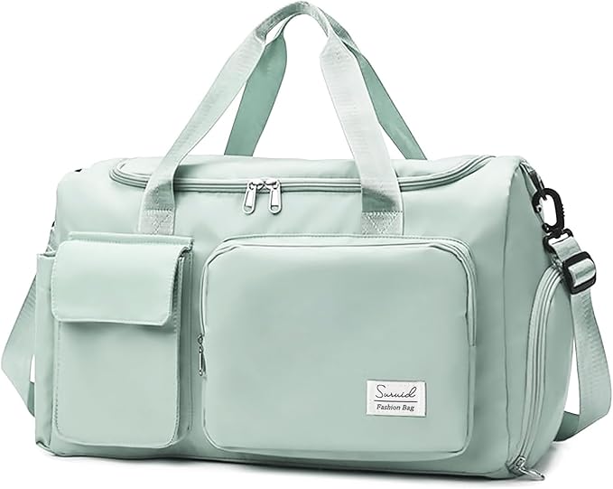 Suruid Travel Duffel Bag with Shoes Compartment Sports Gym Bag with Dry Wet Separated Pocket for Men and Women, Overnight Bag Weekender Bag Training Handbag Yoga Bag - Light Green