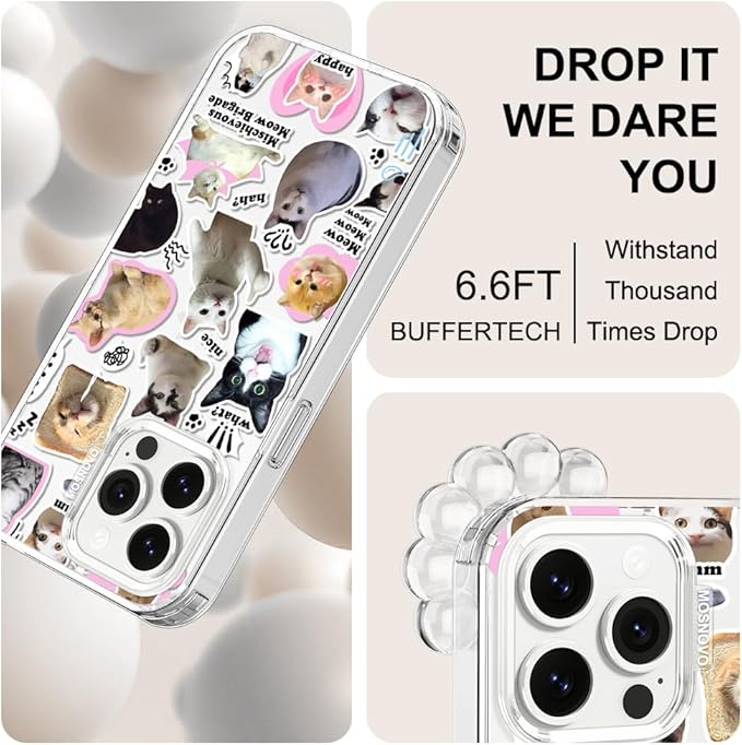 MOSNOVO Case for iPhone 14 Pro Max, [Buffertech 6.6ft Military-Grade Drop Protection] [Anti Peel Off Tech] Clear TPU Bumper Phone Case Cover Design - The Cat Brigade