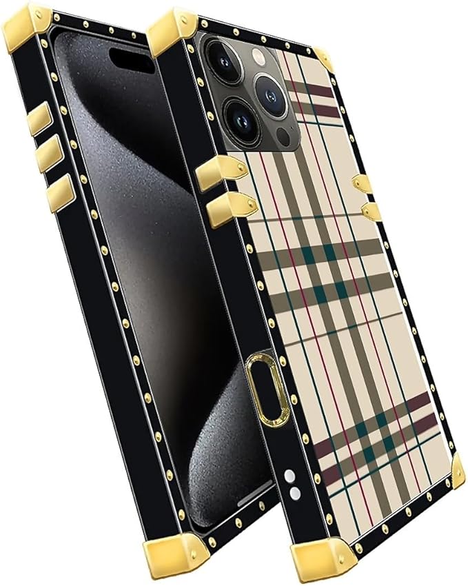 Compatible with iPhone 16 Pro Case, Black Red Beige Stripes Luxury Golden Decoration for Girl Women Soft TPU Shockproof Protective Hard PC Back