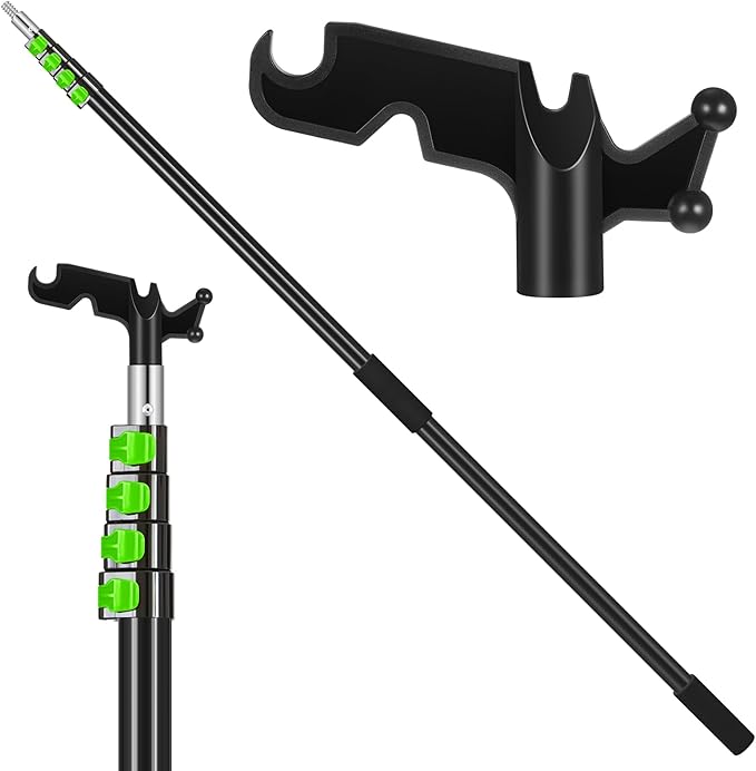 7-30 ft Telescopic Extension Pole with Utility Hook, Multi-Purpose Aluminum Pole for Painting, Dusting and New Year Window Cleaning Christmas Lights Installation Without a Ladder(Green)