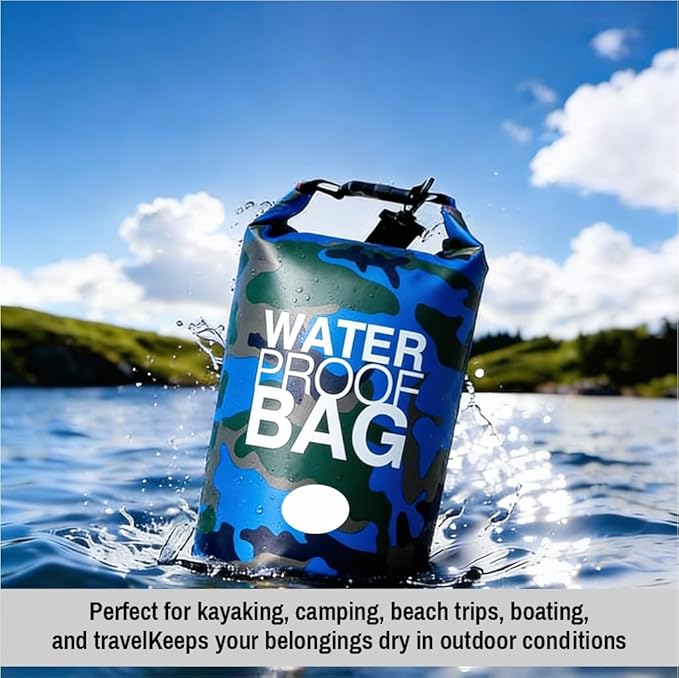 Waterproof Backpack Roll Top Dry Bag Set of 3 (2L 5L 10L) – PVC Dry Bags Waterproof for Kayaking, Camping, Beach & Travel – Floating Outdoor Dry Sack (Camouflage Orange, Dark Blue, Green)
