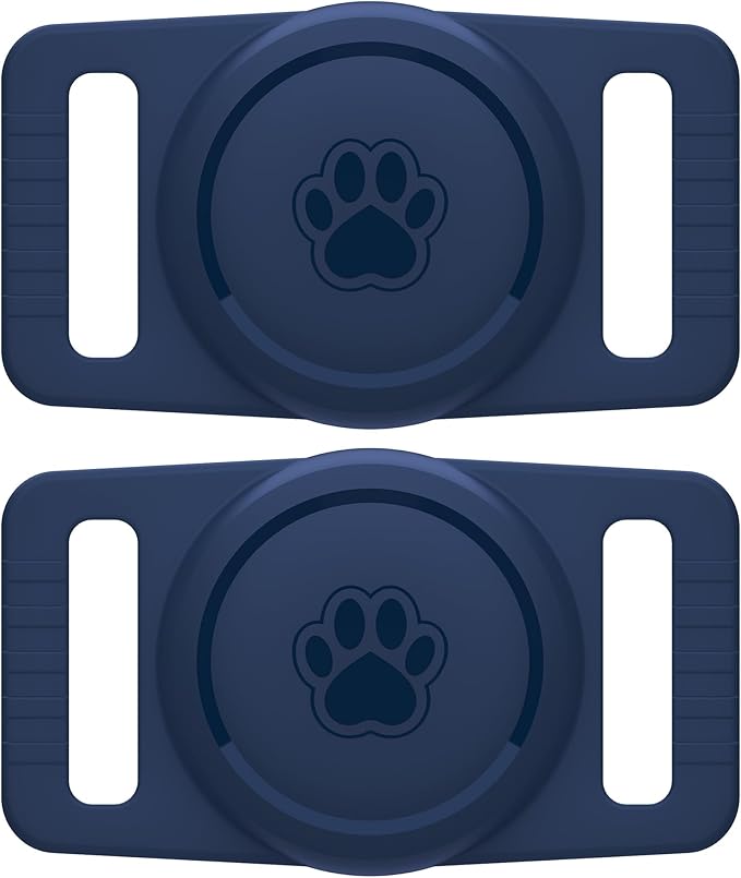 GOCII for Airtag Dog Collar Holder 2 Pack,Waterproof Dog Collar Holder for Apple AirTag(Gen 1 & 2),Silicone Air Tags Case for Dog Collars(Navy)