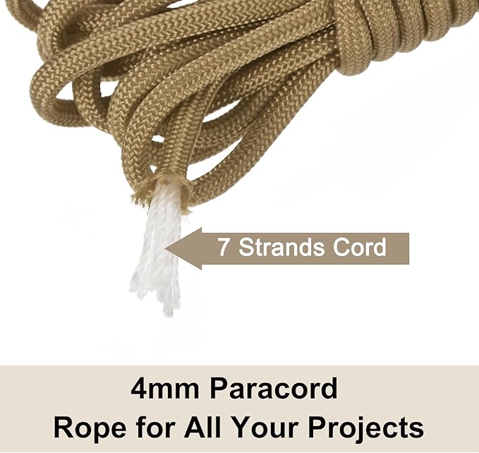550 Paracord Rope 10ft, 4mm Thin Paracord Nylon Cord 7-Strand Core [for Tent Camping Outdoor Gear] - Light Brown