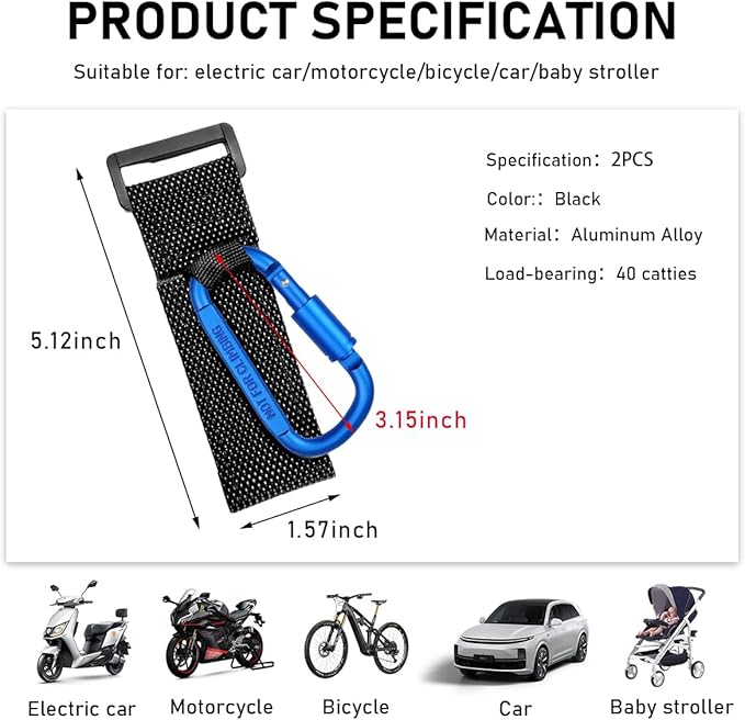 KVAEY 2 Pack Multipurpose Hook for Hanging Helmet, Goggle, Headsets, Durable Carabiners, Roll Bar Accessory Hook Hanger (Blue)
