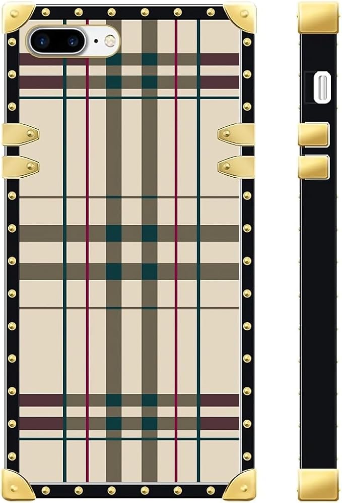 Compatible with iPhone 8 7 SE Case, Black Red Beige Stripes Luxury Golden Decoration for Girl Women Soft TPU Shockproof Protective Hard PC Back for iPhone 8 7 SE