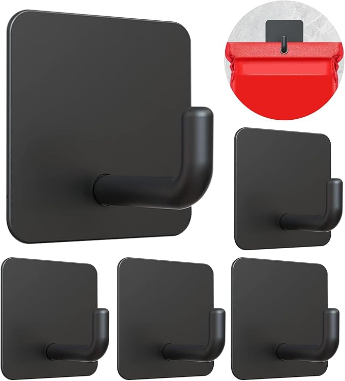 Emergency Fire Blanket Wall Hooks，Waterproof Stainless Steel Adhesive Hooks for Home Kitchen Bathroom Office and Outdoor (Black, 5 Pack)