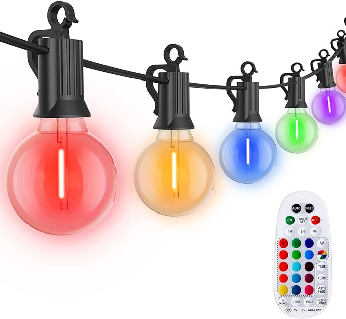 Brightown Outdoor String Lights 29 Feet G40 LED Patio Lights, 13 Plastic Edison Bulbs(1 Spare), Waterproof Connectable Hanging Light for Backyard Porch Balcony Party Decor, E12 Base, Multicolor