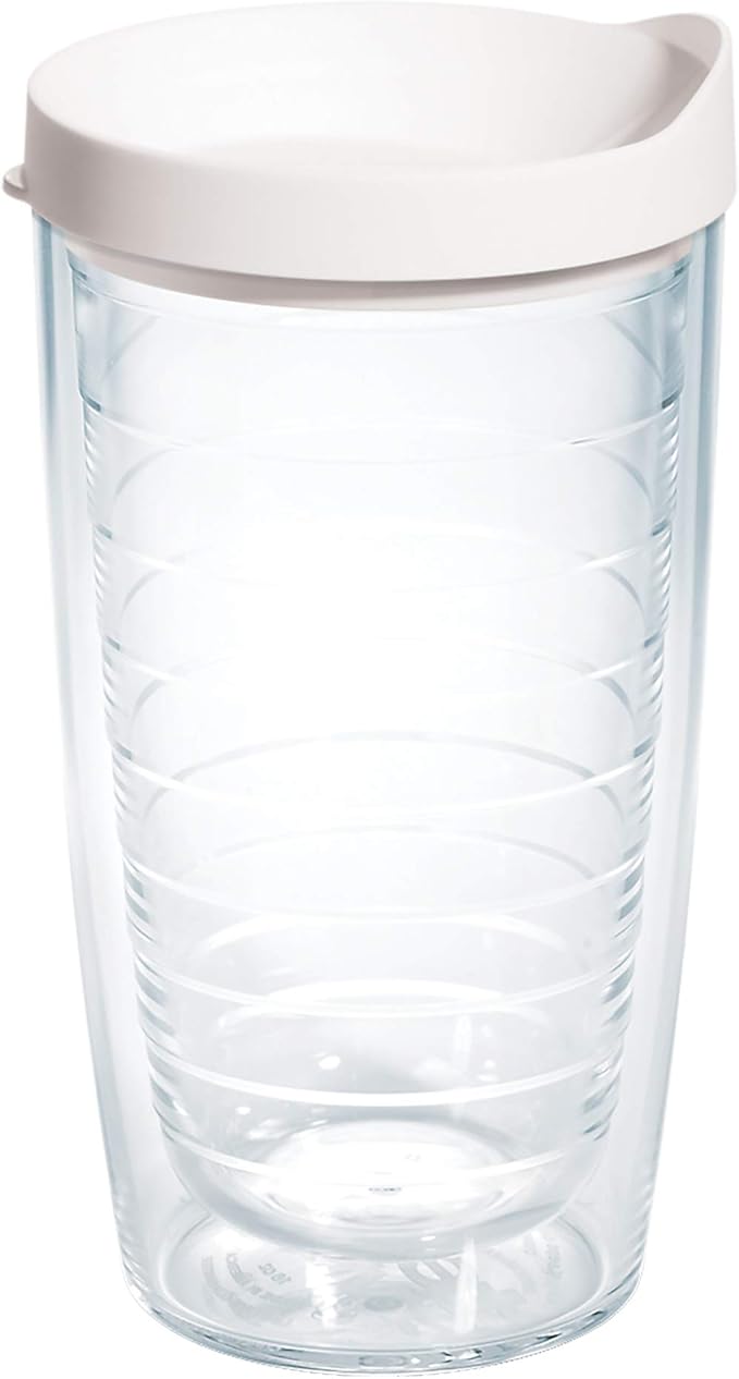Tervis Clear & Colorful Lidded Made in USA Double Walled Insulated Tumbler Travel Cup Keeps Drinks Cold & Hot, 16oz, White Lid