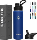 40 Pack 22 oz Sports Water Bottle With Straw,2 Lids, Stainless Steel Vacuum Insulated Water Bottles,Leakproof Lightweight, Keeps Cold and Hot, Great for Travel(Cobalt)