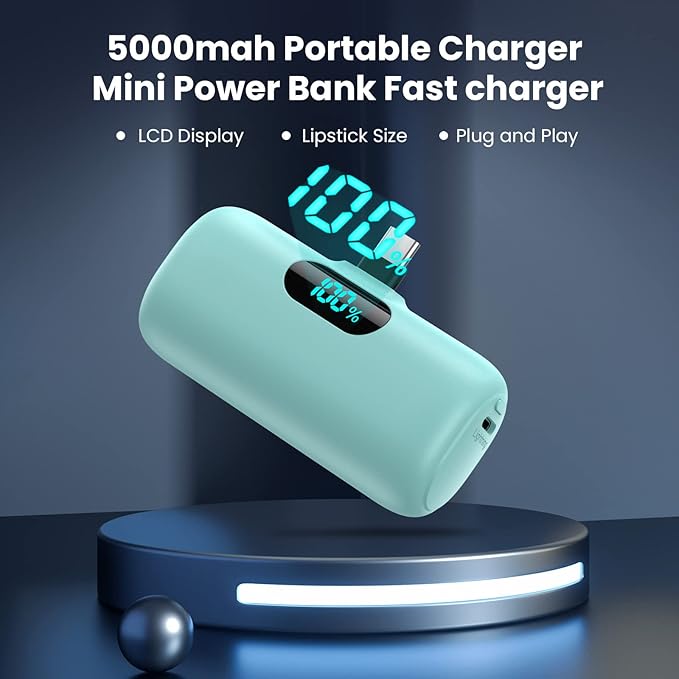 Feob Mini Portable Charger 5000mAh Power Bank,15W PD USB C Cell Phone Portable Power,LCD Display Battery Pack Compatible with iPhone 17/Air/17 Pro/17Pro Max/16/15 Android/Samsung/Moto(Type-C Only)