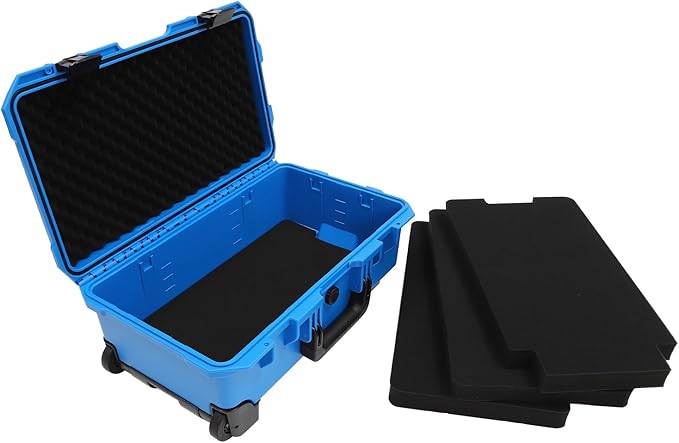 22" Weatherproof Hard Case Rolling Waterproof Case Dry Box with Foam Protective Cases Shockproof Hard Travel Cases For Cameras Lenses Electronic Equipment (Blue)