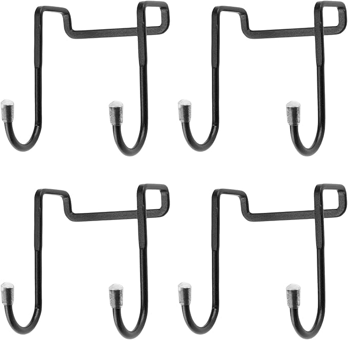 Over Cabinet Double Hooks, 4Pcs Over Cupboard Door Towel Hanger Multi-Purpose S-Shaped Hooks for Kitchen,Bathroom (Black, Carbon Steel)