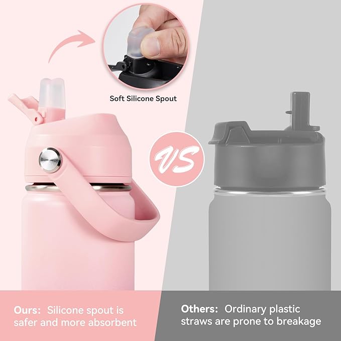 Fijinhom 18oz Insulated Stainless Steel Water Bottle, Wide Mouth Double Wall Vacuum, Silicone Straw, Sweat & Leak Proof, BPA Free Insulated Water Flask for Travel, Keep Cold 24h Hot 12h, Pink Gradient