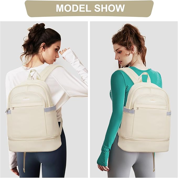 coofay Gym Backpack For Women Men Dance Sports Backpack With Shoe Compartment Waterproof Travel Backpacks Gym Bag Beige