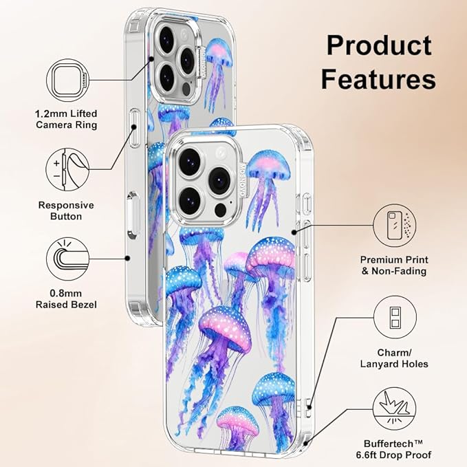 MOSNOVO for iPhone 16 Pro Case, Shockproof Military-Grade Protection 6.6ft Drop Tested, Clear Phone Case for iPhone 16 Pro, Mystic Jellyfish Design
