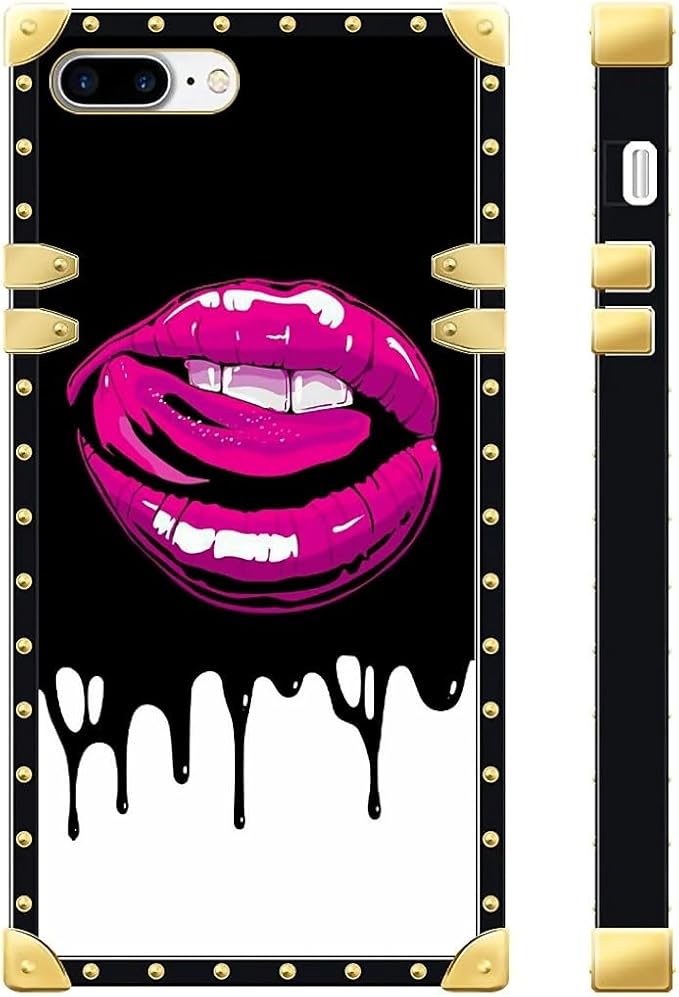 Compatible with iPhone 8 7 SE Case, Black White Red Slap Sexy Luxury Golden Decoration for Girl Women Soft TPU Shockproof Protective Hard PC Back for iPhone 8 7 SE