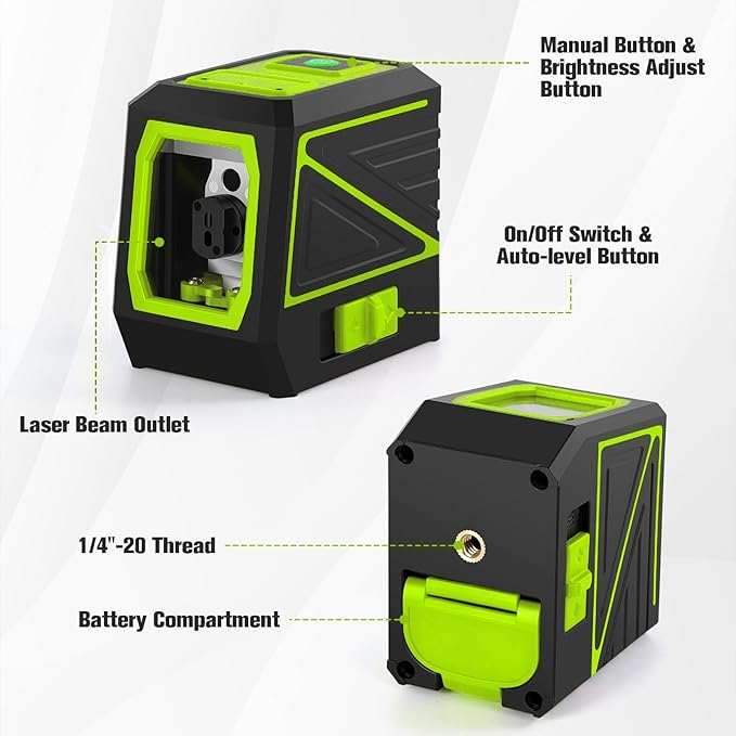 Laser Level with Tripod, 100 feet Green Cross Line Self Rotary Leveling Laser Level, Vertical and Horizontal Line, Rotatable 360 Degree, Manual Self leveling and Pulse Mode,IP54 Waterproof & Battery