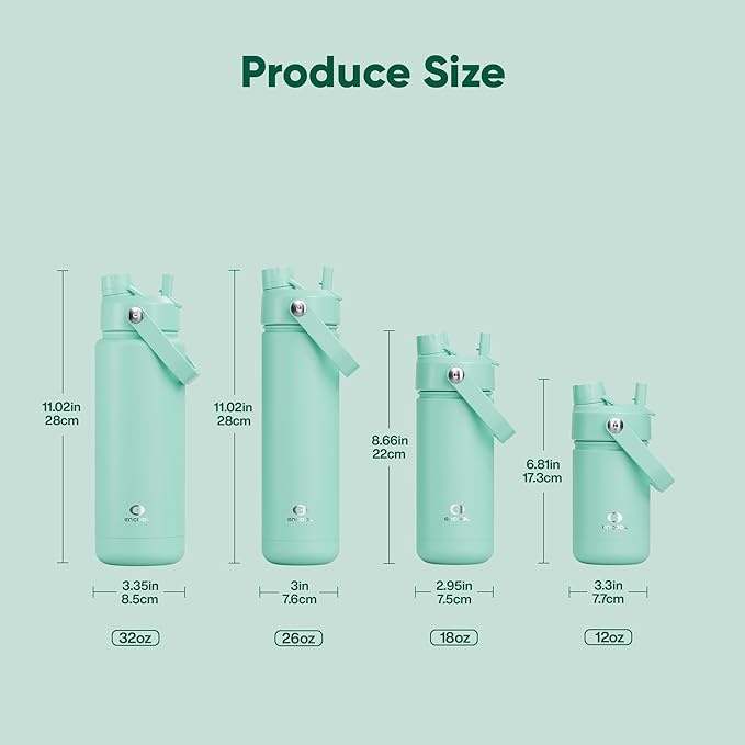 ENCOOL Insulated Water Bottle with Straw Stainless Steel Water Bottle, Leak-Proof, BPA-Free, Double Wall Vacuum Keeps Cold for 24 Hours for Sports, Travel, School (32 oz, Brook Green)