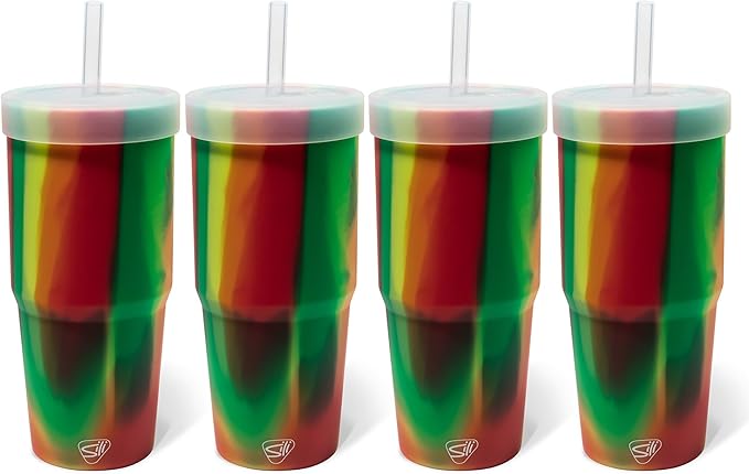 Silipint: 32oz Silicone Straw Tumbler, Unbreakable, Non-Toxic, Dishwasher Safe - Pack of 4