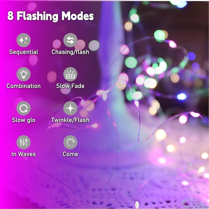 HXWEIYE Rechargeable Fairy Lights Battery Operated, DIY Timer & 8 Modes, 2 Pack 16FT 50LED Twinkle String Lights Indoor, Led mini Lights for Bedroom Wedding Dorm Christmas Tree Decor (Multicolor)
