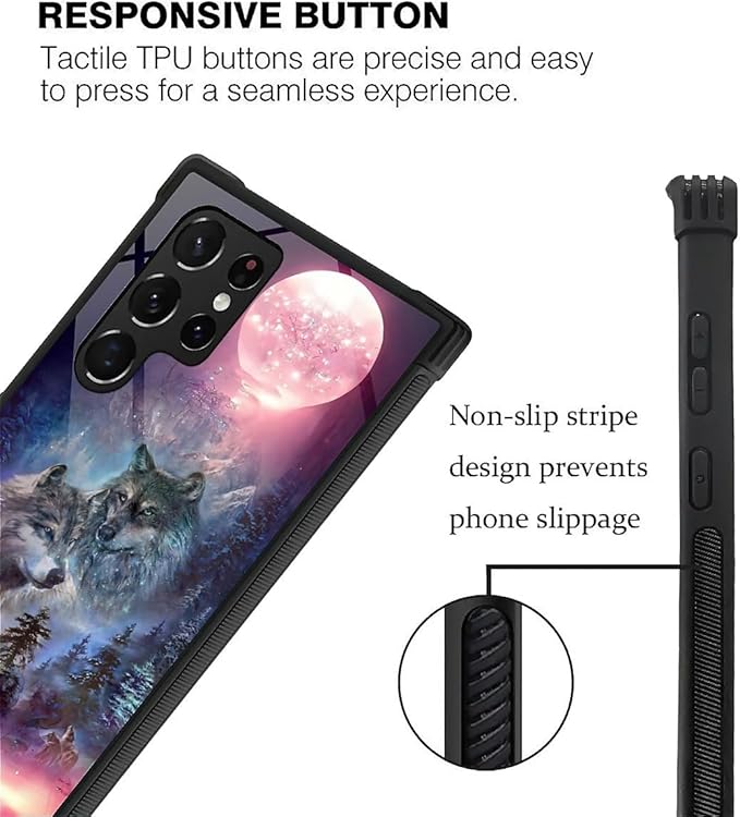 for Samsung Galaxy S23 Ultra Case, Star Two Wolfs Howling Pattern Graphic Design Girl Boy Soft Silicone Hard Acrylic Shock Protection for Samsung Galaxy S23 Ultra