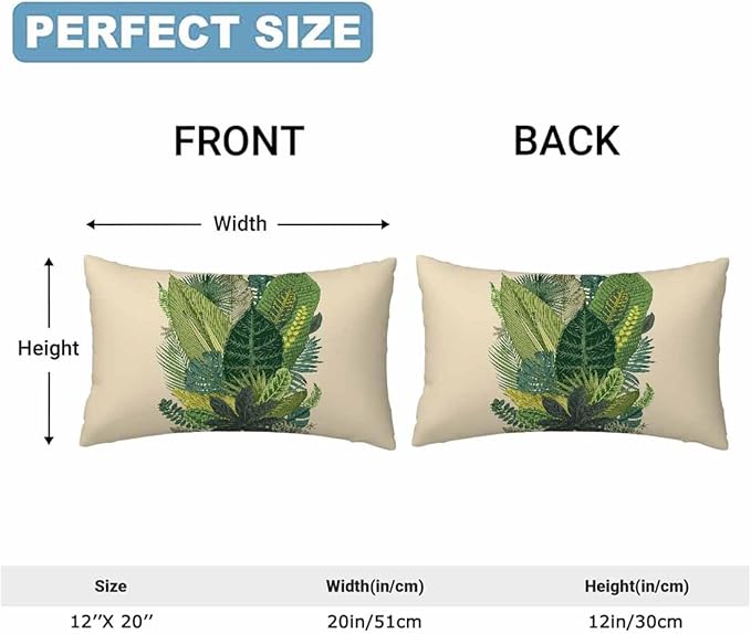 Tropical Leaves Palm 12 X 20 Throw Pillow Covers Set of 2 Green Tree Banana Leaf Alocasia Fern Monstera Cushion Pillow Cases Velvet Outdoor Decorative Home Bed Sofa Couch Office Hotel
