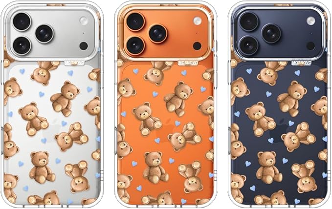 MOSNOVO for iPhone 17 Pro Max Case, Shockproof Military-Grade Protection 6.6ft Drop Tested, Camera Control, Clear Phone Case for iPhone 17 Pro Max, Teddy Mood Design