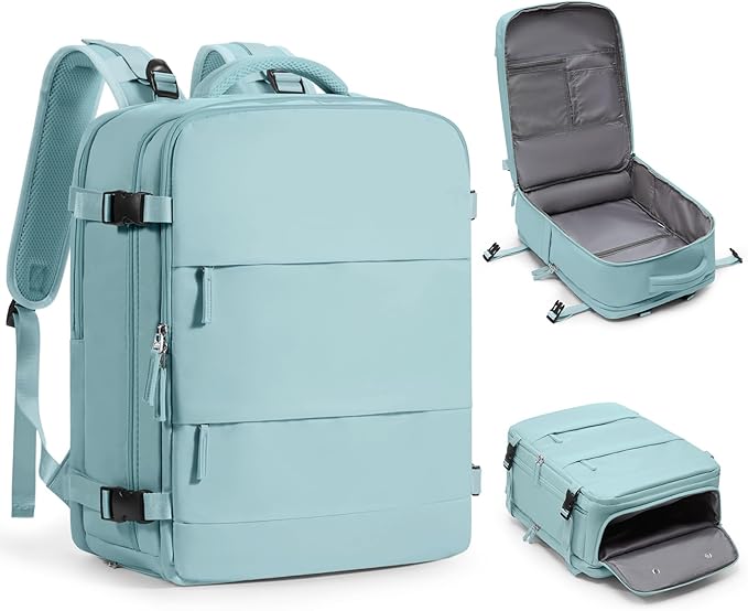 Large Travel Backpack Carry on Flight Approved Mochila De Viaje Carry on Backpack for Airplanes Spirit Airlines Personal Item Bag 18x14x8 Inches Travel Bag Traveling Backpack for Women Men Light Blue