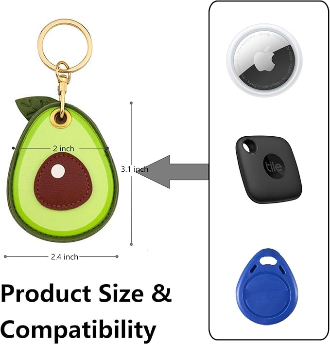 Universal Smart Tag Holder Fit for Tile Mate, AirTag, Galaxy SmartTag, eufy SmartTrack Link, Key Fob, Leather Cute Air Tracker Case with Key Rings, (Avocado)