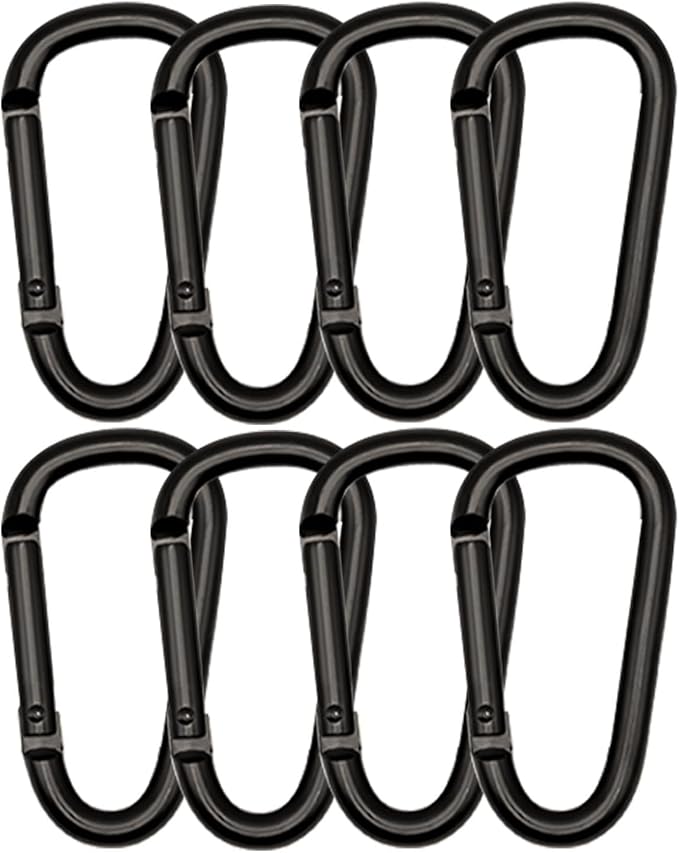 Black Carabiner Clip, Includes Mini 2 Inch Carbineers, Small 2.3" D Ring Clip, Large 3 Inch Carabiner Heavy Duty, Aluminum Caribiner Keychain Hook for Backpack Hiking Camping