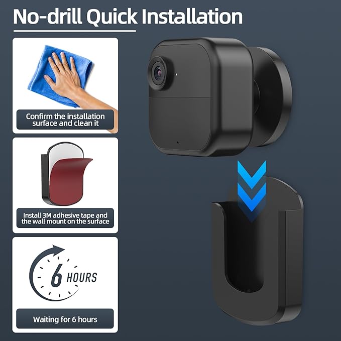 Blink Camera Mount, 3 Pack Adhesive Wall Mount Bracket for Blink Outdoor 4/Indoor/Mini/Mini 2, No Drill, Black