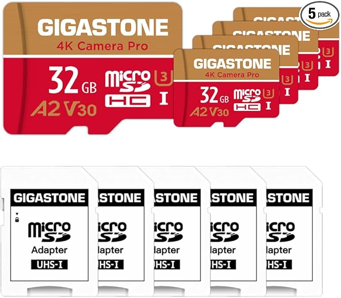 【5-Years Data Recovery】 GIGASTONE 32GB Micro SD Card 5-Pack, 4K Camera Pro, Compatible with GoPro, Wyze, Security Camera, Drone, Dash Cam, R/W up to 95/35MB/s MicroSDHC Memory Card UHS-I U3 A2 V30