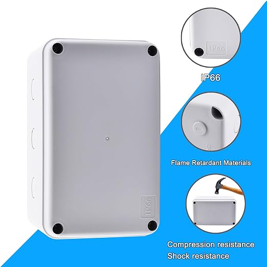 NineLeaf IP66 Waterproof Junction Box Outdoor, 7 1/8" x 4 1/2" x 4" White Electrical Enclosure, Weatherproof Project Box for Garden, CCTV, Garage, Workshops, DIY Wiring,1PK