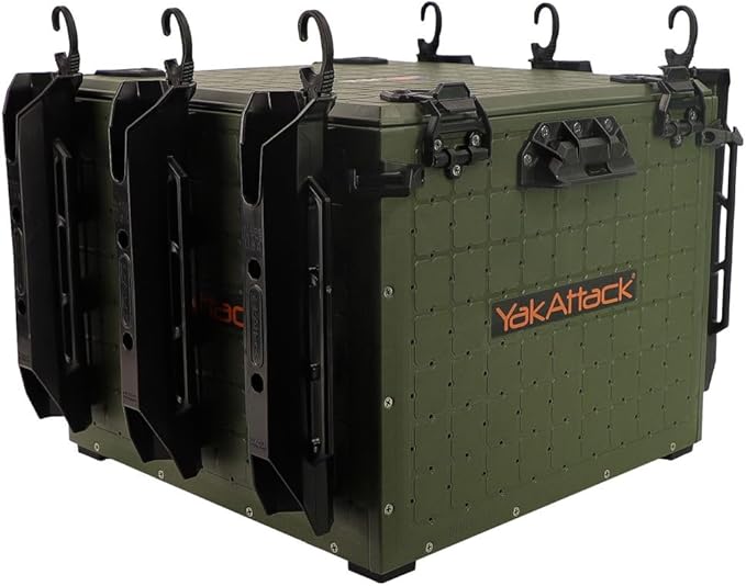 YakAttack BlackPak Pro Kayak Fishing Crate - Ranger Green | 16" x 16" Riggable Kayak Gear Storage System with Hinged Lid, GridLoc Mount Panels & 6 TetherTube Rod Holders | Lightweight Tankwell Crate
