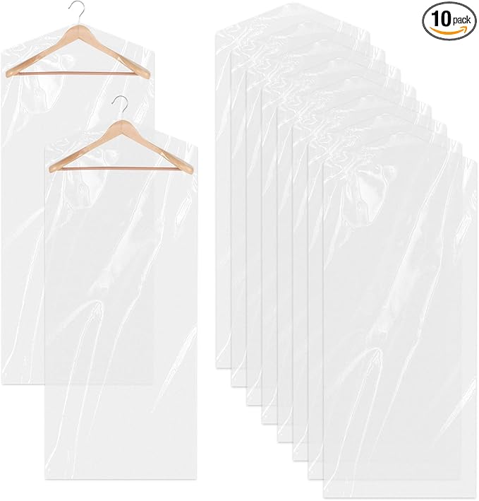10 Pack Dry Cleaner Bags Plastic Clear, 23.6 x 71In Plastic Garment Bags Hanging Clothing Covers for Home Storage, Clothing Stores, Travel, Moving